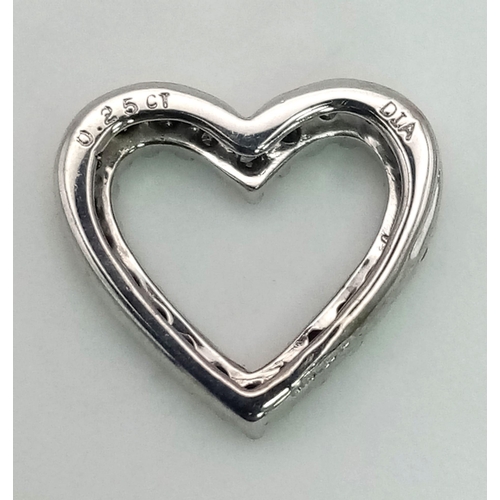 753 - 9K WHITE GOLD DIAMOND SET OPEN HEART PENDANT 1.2G 0.25CT