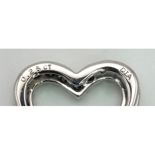 753 - 9K WHITE GOLD DIAMOND SET OPEN HEART PENDANT 1.2G 0.25CT