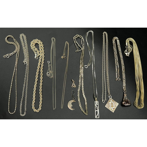 629 - An Assortment of Silver Necklaces, 10 in total. Total Weight 105.06grams