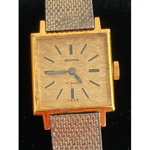 1117 - Vintage SEKONDA Wristwatch From the original Soviet production. Having square gold tone face with me... 