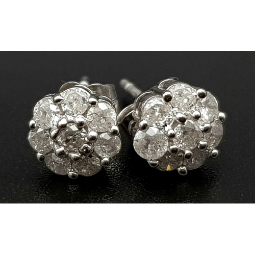 315 - 9K WHITE GOLD DIAMOND STUD CLUSTER EARRINGS 0.35CT 1.4G