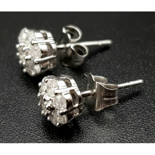 315 - 9K WHITE GOLD DIAMOND STUD CLUSTER EARRINGS 0.35CT 1.4G