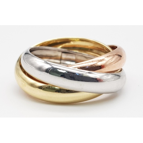 328 - 9K 3 COLOUR TRILOGY BAND RING 2.6G SIZE K APPROX