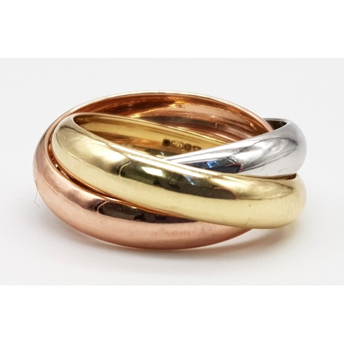 328 - 9K 3 COLOUR TRILOGY BAND RING 2.6G SIZE K APPROX