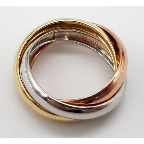 328 - 9K 3 COLOUR TRILOGY BAND RING 2.6G SIZE K APPROX