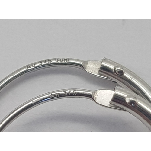 468 - 9K WHITE GOLD SLEEPER HOOP EARRINGS 0.4G