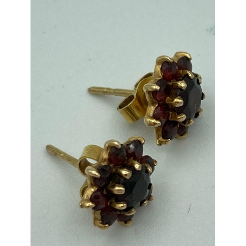 665 - Pair of Garnet set 9 carat GOLD EARRINGS. Full UK hallmark. 2.04 grams.