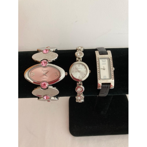 735 - 3 x Ladies quartz wristwatches with Jewelled detail, To include a Philip MERCIER with stone set  bra... 