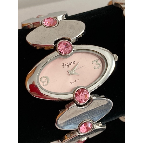 735 - 3 x Ladies quartz wristwatches with Jewelled detail, To include a Philip MERCIER with stone set  bra... 