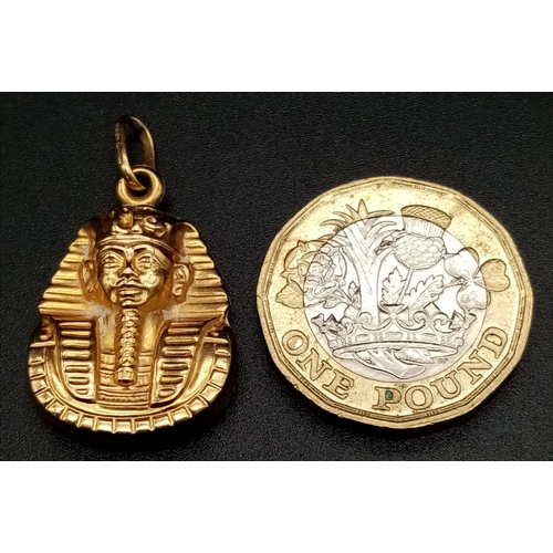 743 - 9K YELLOW GOLD TUTANKHAMUN EGYPTIAN PHARAOH DEATH MASK CHARM 1.5G