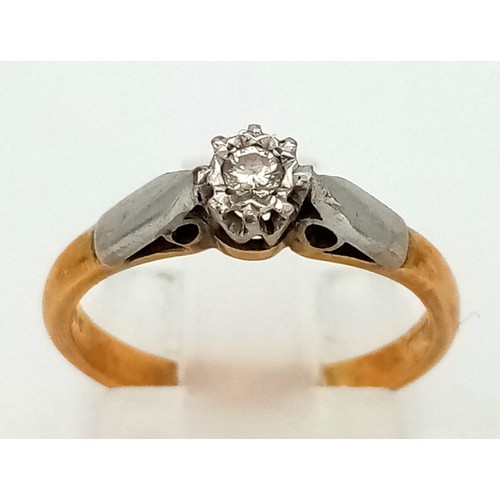 605 - An Vintage 18K Yellow Gold Diamond Solitaire Ring. Size J.
3g total weight.