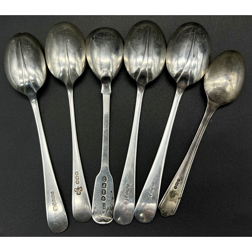 943 - A Small Collection of Six Vintage and Antique Sterling Silver Teaspoons. 112g total weight.