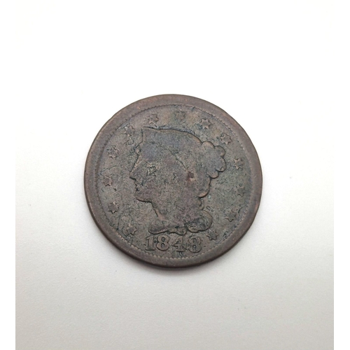 964 - A USA 1848 Large One Cent Coin. Please see photos for conditions.