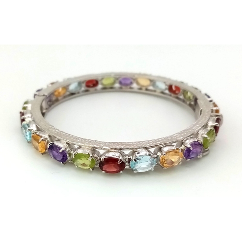 359 - A 925 Silver Gemstone Tennis Bracelet. With Garnet, Amethyst, Peridot, Citrine and Blue Topaz - AAA ... 