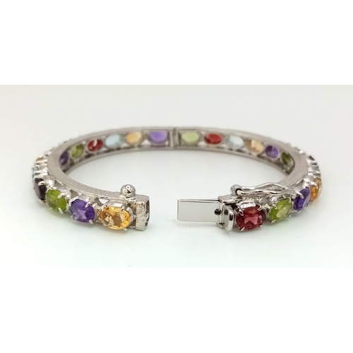 359 - A 925 Silver Gemstone Tennis Bracelet. With Garnet, Amethyst, Peridot, Citrine and Blue Topaz - AAA ... 