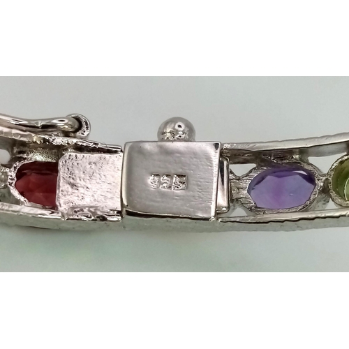 359 - A 925 Silver Gemstone Tennis Bracelet. With Garnet, Amethyst, Peridot, Citrine and Blue Topaz - AAA ... 