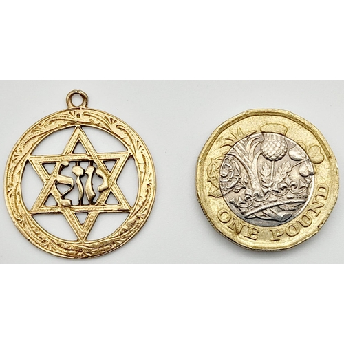 600 - A 9K Yellow Gold Star of David Pendant. 22mm diameter. 3g