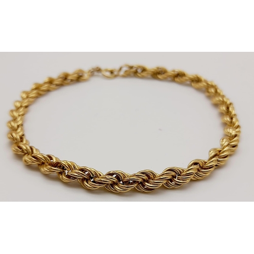 656 - A 9K Yellow Gold Rope Bracelet. 19cm. 2.59g