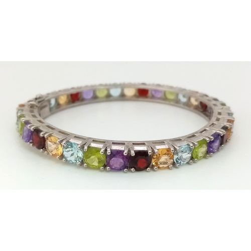 676 - A 925 Silver Gemstone Tennis Bracelet. With Garnet, Amethyst, Peridot, Citrine , Blue Topaz - AAA Qu... 