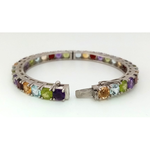 676 - A 925 Silver Gemstone Tennis Bracelet. With Garnet, Amethyst, Peridot, Citrine , Blue Topaz - AAA Qu... 