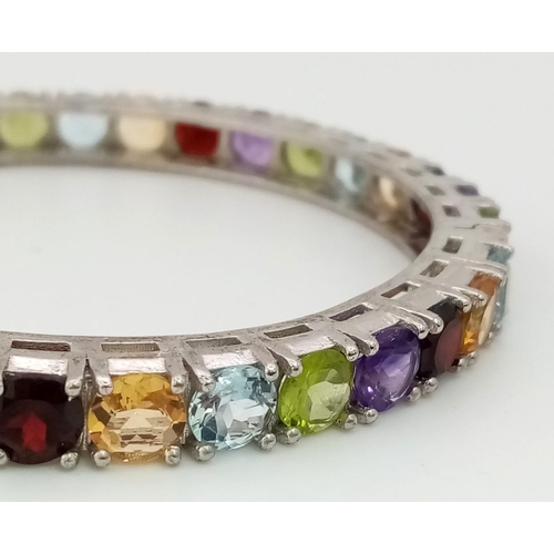 676 - A 925 Silver Gemstone Tennis Bracelet. With Garnet, Amethyst, Peridot, Citrine , Blue Topaz - AAA Qu... 