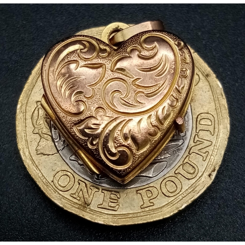 662 - A 9K Yellow Gold Heart Pendant. 1.54g total weight