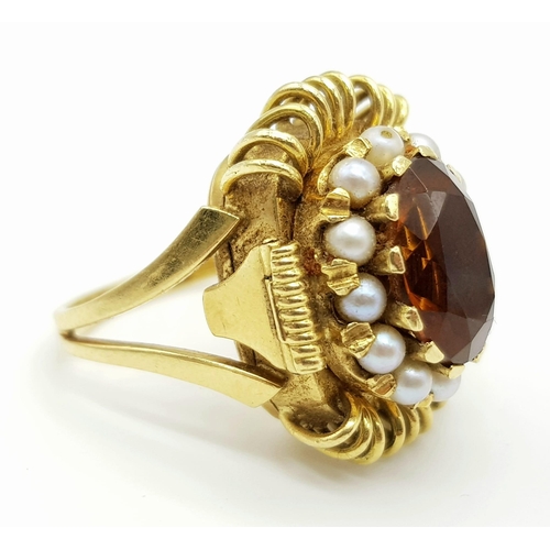 79 - An Incredible Vintage 18K Yellow Gold Citrine and Pearl Watch Conversion Ring. An absolute stunning ... 