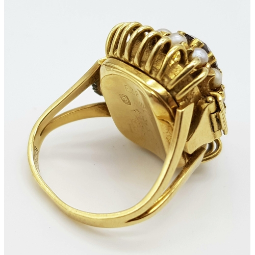 79 - An Incredible Vintage 18K Yellow Gold Citrine and Pearl Watch Conversion Ring. An absolute stunning ... 