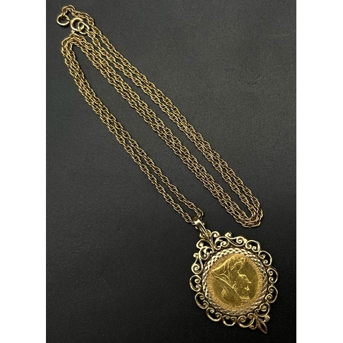 86 - An Antique 1895 Queen Victoria 22k Full Gold Sovereign. Set in a 9k yellow gold pendant setting - on... 