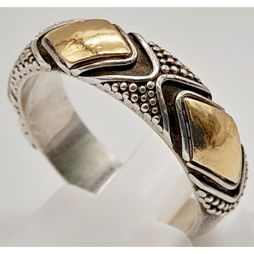 583 - Three 925 Silver and 18K Yellow Gold Band Rings. All size P.
16.2g total weight.