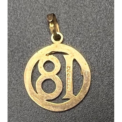 661 - A 9K Gold 18 Pendant. 25mm. 1.11g