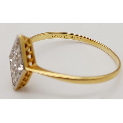 304 - 18K VINTAGE YELLOW GOLD DIAMOND SET RING 0.18CT 1.7G SIZE S