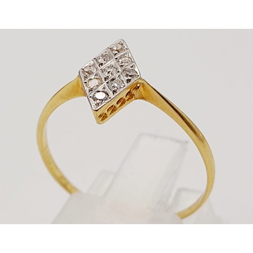 304 - 18K VINTAGE YELLOW GOLD DIAMOND SET RING 0.18CT 1.7G SIZE S