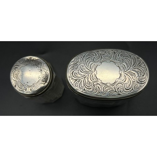 668 - Two Victorian Glass and 925 Silver Lidded Containers. Circular and oval. Hallmarks for London 1876. ... 