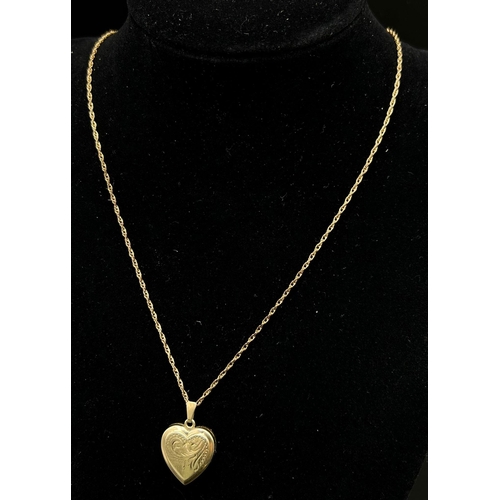 1386 - A 9K Yellow Gold Heart Locket Pendant on a 9K Yellow Gold Prince of Wales Link Necklace. 25mm and 50... 