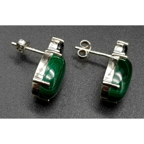 1365 - A Pair of 925 Silver Green Marcasite and Sapphire Earrings.