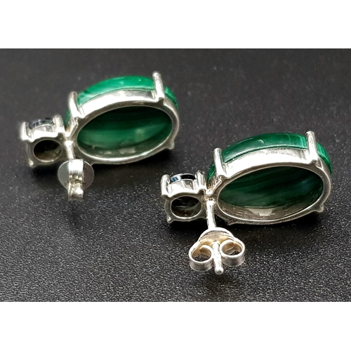 1365 - A Pair of 925 Silver Green Marcasite and Sapphire Earrings.