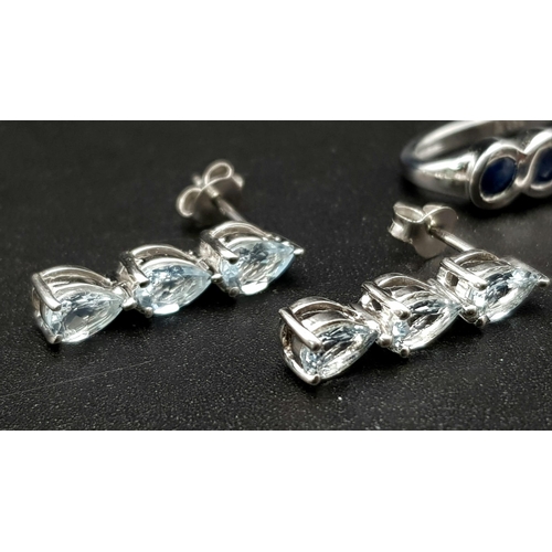 1429 - Two Pairs of 925 Silver Gemstone Earrings. Sapphire and Topaz.