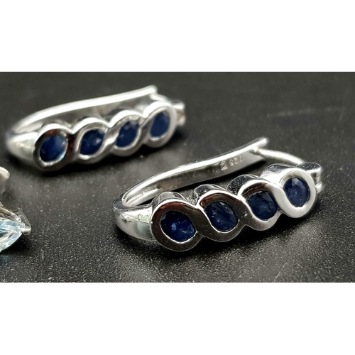 1429 - Two Pairs of 925 Silver Gemstone Earrings. Sapphire and Topaz.