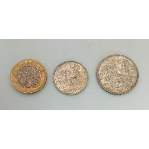 1275 - A 1915 One and Two Lira Italian Silver Coin. Please see photos for conditions.