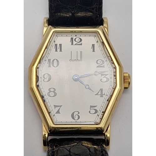 1520 - A Sublime Dunhill 18K Gold Limited Edition 100th Anniversary Unisex Watch. Original Black leather st... 