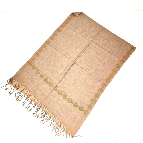 1792 - A Soft luxurious Pasmina hand-feel pure Beige wool scarf embellished with gold crystals. Tassels at ... 