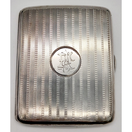 365 - An Antique 925 Silver Cigarette Case. Gilded interior with machine tool engraved exterior. Hallmarks... 