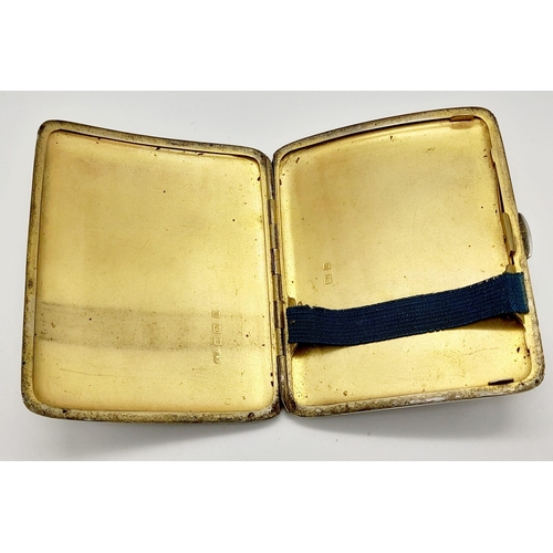 365 - An Antique 925 Silver Cigarette Case. Gilded interior with machine tool engraved exterior. Hallmarks... 