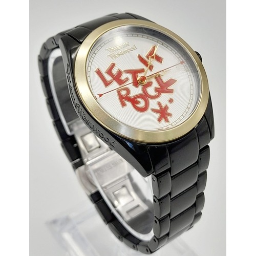 388 - A Vivienne Westwood - Let it Rock Watch. Black ceramic strap and case - 35mm. White dial with red le... 