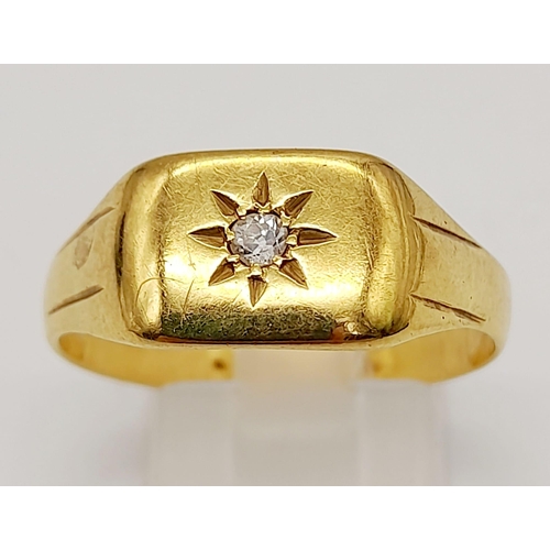 667 - A Vintage 18K Yellow Gold (tested) White Stone Signet Ring. Size V. 
5.42g