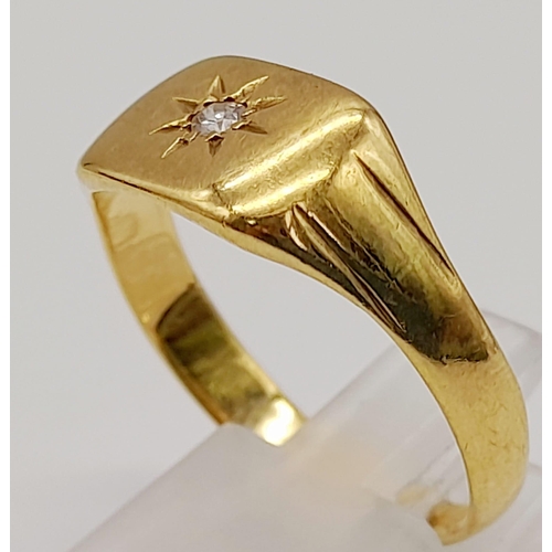 667 - A Vintage 18K Yellow Gold (tested) White Stone Signet Ring. Size V. 
5.42g