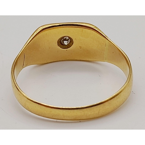 667 - A Vintage 18K Yellow Gold (tested) White Stone Signet Ring. Size V. 
5.42g