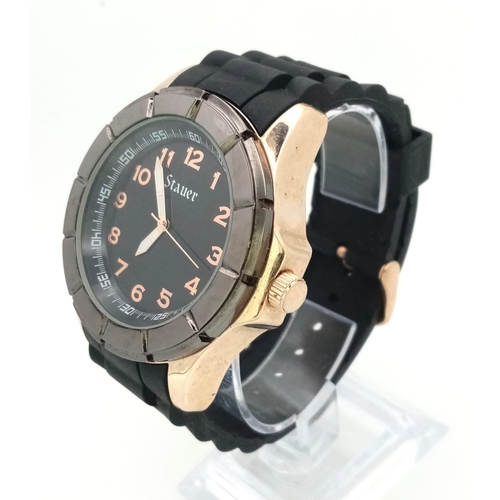 1155 - A Chunky Stauer Gents Watch. Black rubber strap Stainless steel and ceramic case - 46mm. Black dial.... 