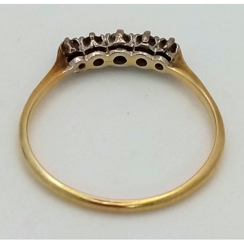 526 - An 18K Yellow Gold Five Diamond Stone Ring. Size R. 1.91g total weight.